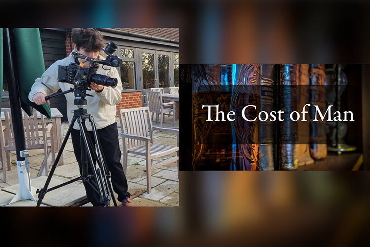 Dylan Melia filming and the title screen of the film 'The Cost of Man'
